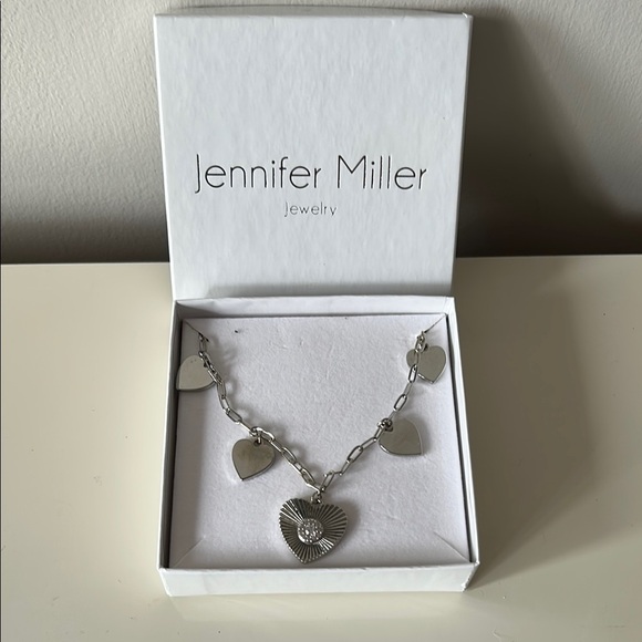 Jennifer Miller Silver Multi Heart Disc & CZ Heart Textured Charm Chain Necklace - Picture 3 of 3
